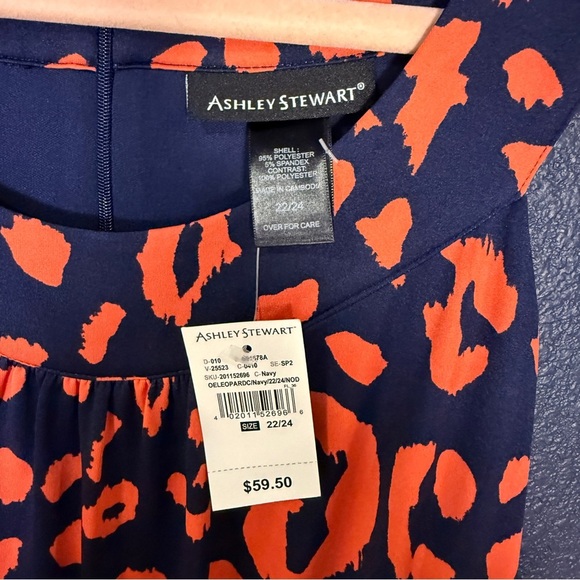 Ashley Stewart NWT Orange/Navy Leopard Print Rounded Neck Jumpsuit | Size 22/24 - Picture 4 of 6